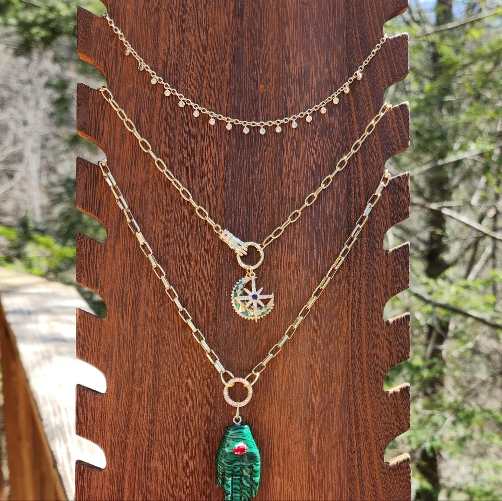 🆕️Crescent Moon & Starburst Paper Clip Chain 18k Gold Plated Necklace CZ NEW - Picture 3 of 6